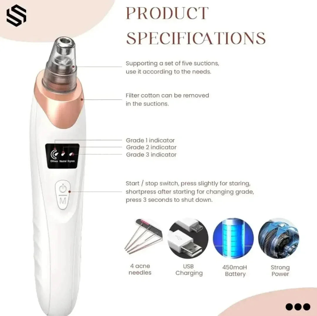 LED Rechargeable Blackhead Vacuum: Deep Clean & Pore Care Tool - Asm Veo #
